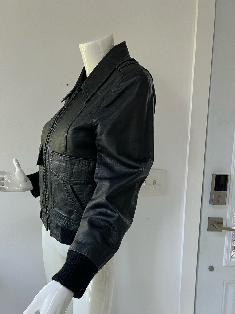 Stetson Black Leather Bomber  cropped Jacket Made in England Motorcycle jacket